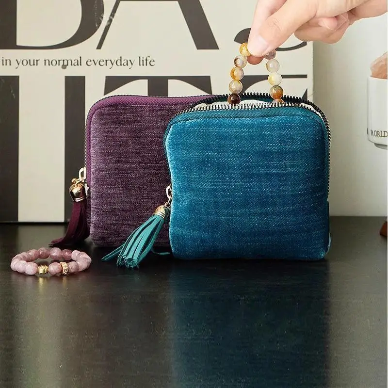 Exquisite Jewelry Storage Bag With Tassel Pendant Ring Zipper Jewelry Bag Large Capacity Travel Crystal Bracelet Storage Pouch