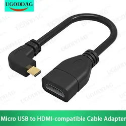 Micro HDMI-compatible Male to HDMI-compatible Female Adapter Cable Left Angle 90 Degree HDTV Converter Code for HDTV Projector