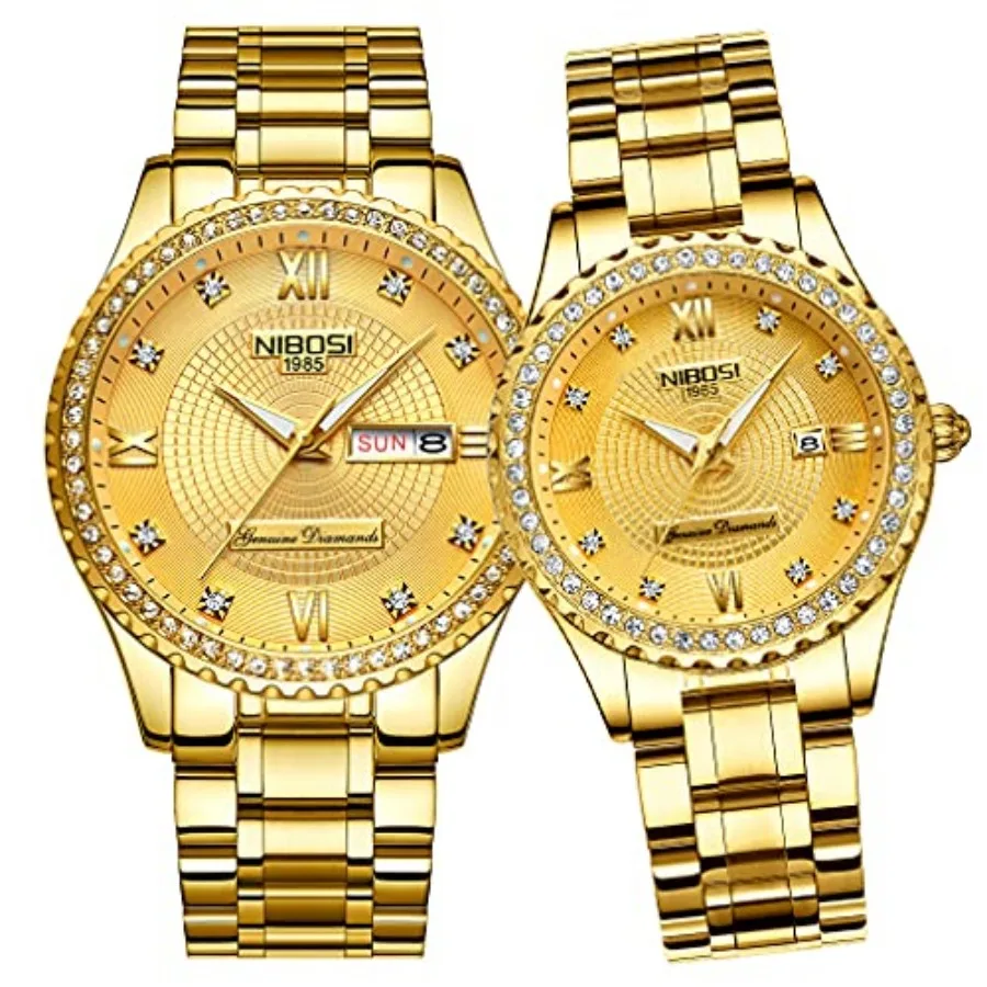 

NIBOSI Watches for Couples Diamond Luxury Men and Women His and Hers Pair Watch Set Husband Wife Valentines Matching Wrist Watc