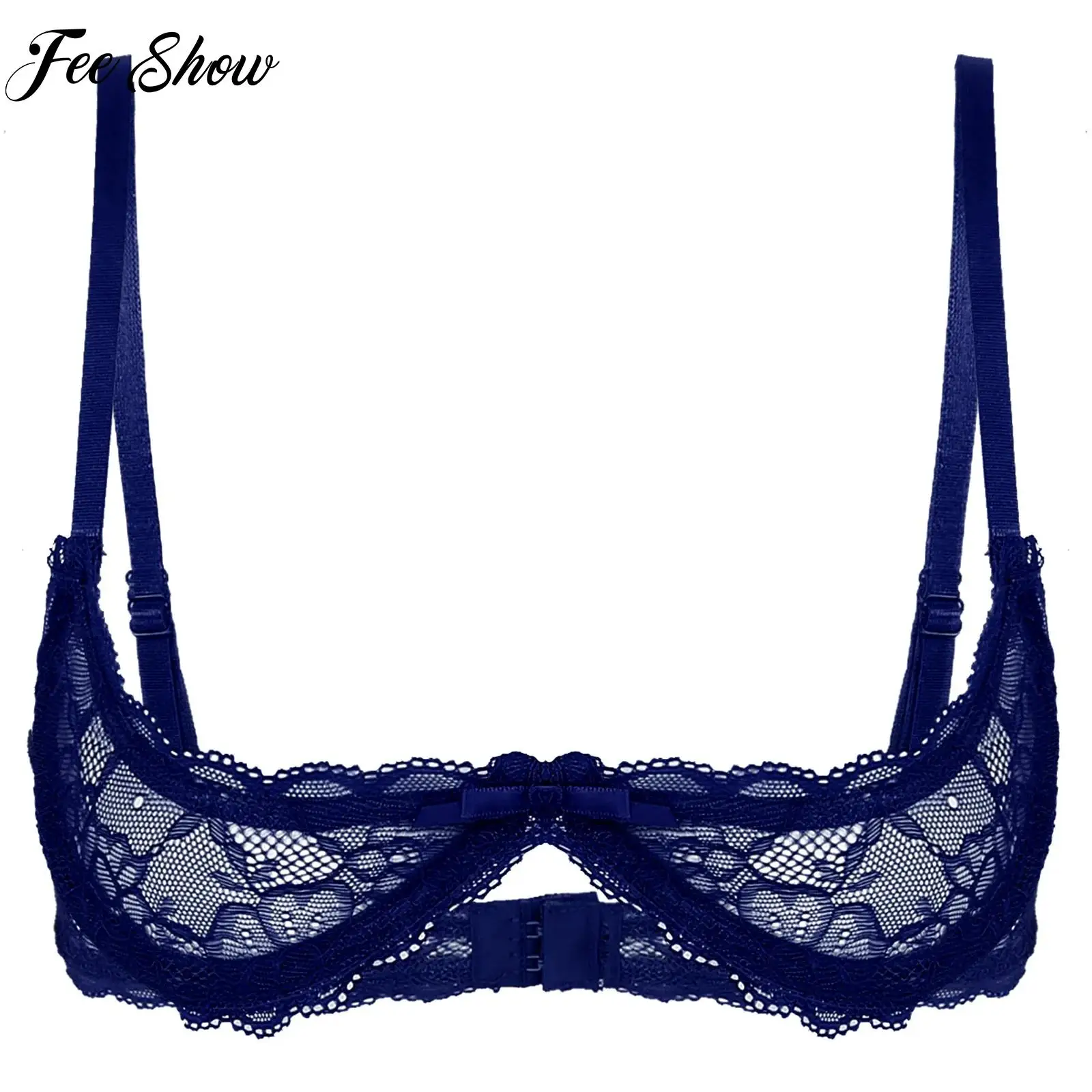 

Women's Sexy Nightwear See Through Sheer Lace Lingerie Adjustable Spaghetti Shoulder Straps 1/4 Cups Push Up Underwire Bra Tops