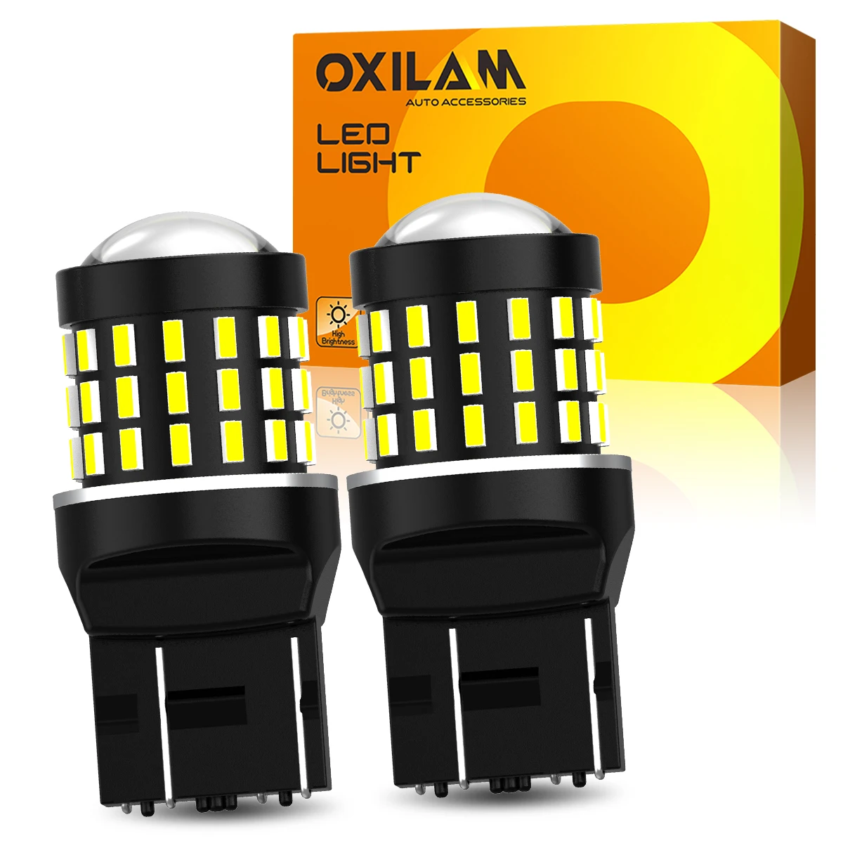 OXILAM 2Pcs Mini 7443 W21/5W T20 LED Bulbs Brake Reverse Lights 4014SMD With HD LENS Car LED W21W 7440 DRL Turn Signal Lamp 12V