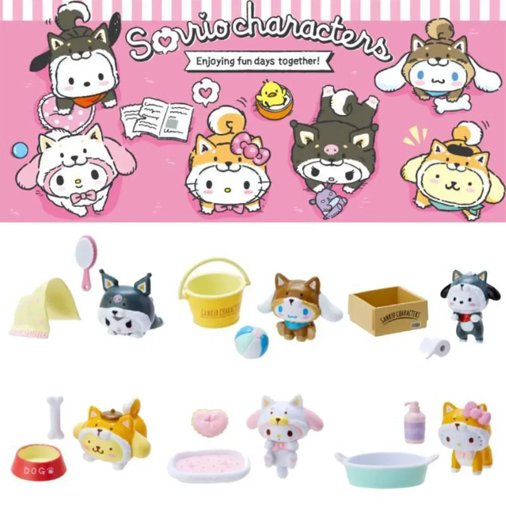 Sanrio Hello Kitty Kuromi Bathroom Series Kawaii Toys Anime Figure Melody Cinnamoroll Cartoon Doll Decorations Suite 6pcs Gifts