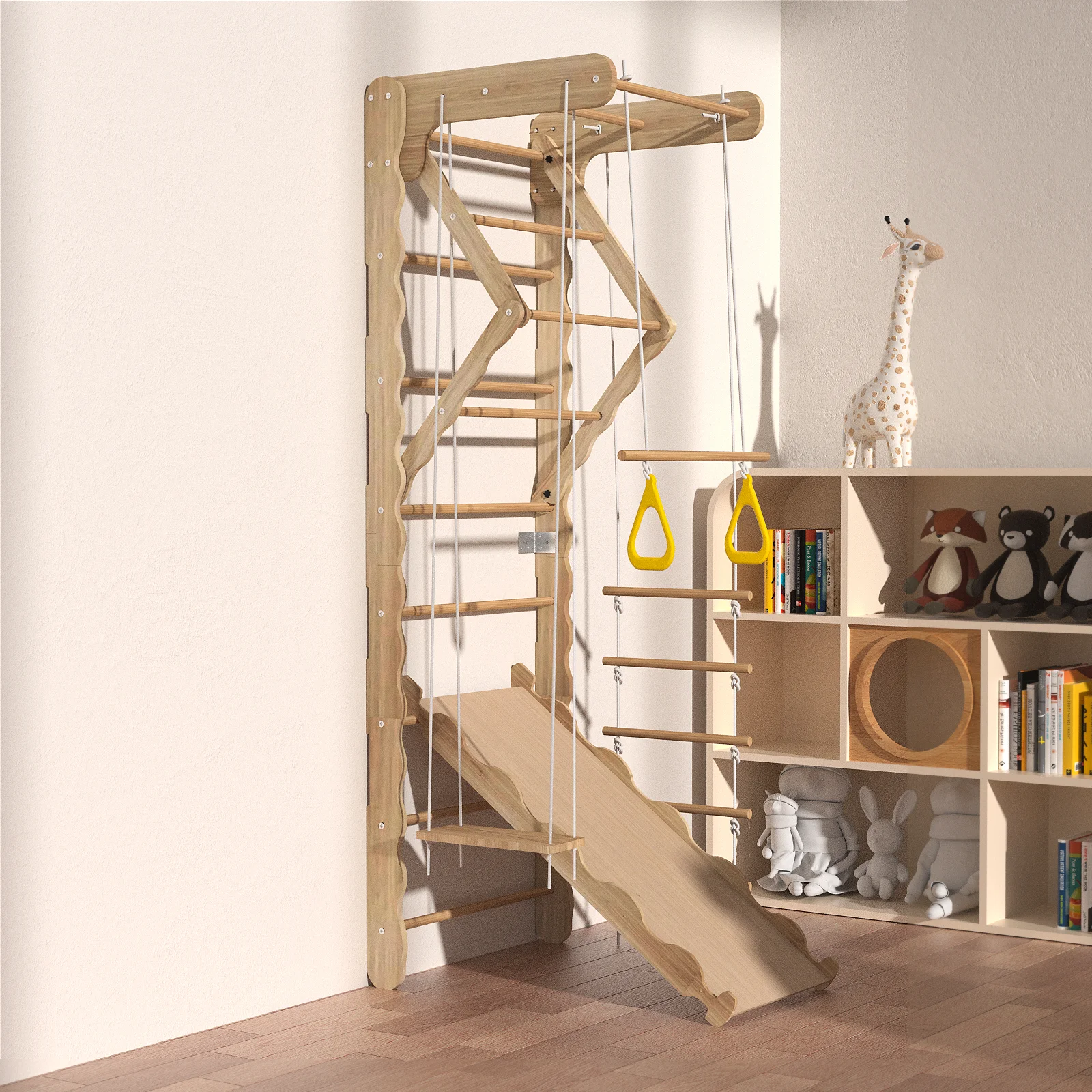 # Toddler Climbing Toys Modern Pine Indoor Kids Safety Square Set Foldable Ladder Living Room