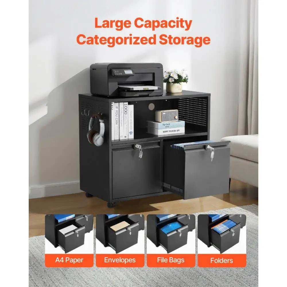 خزانة ملفات جانبية معدنية سوداء أنيقة مع قفل وقضبان قابلة للتعديل للمكتب المنزلي حرف A4 ملفات الحجم القانوني سهلة التجميع