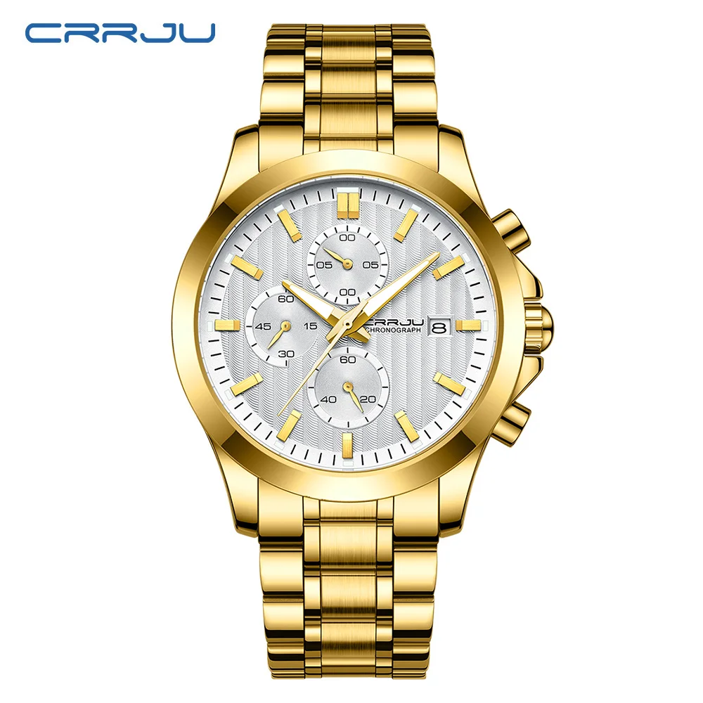 CRRJU Stainless Steel Watches for Mens Creative Fashion Luminous Dial with Chronograph Clock Male Casual Wristwatches