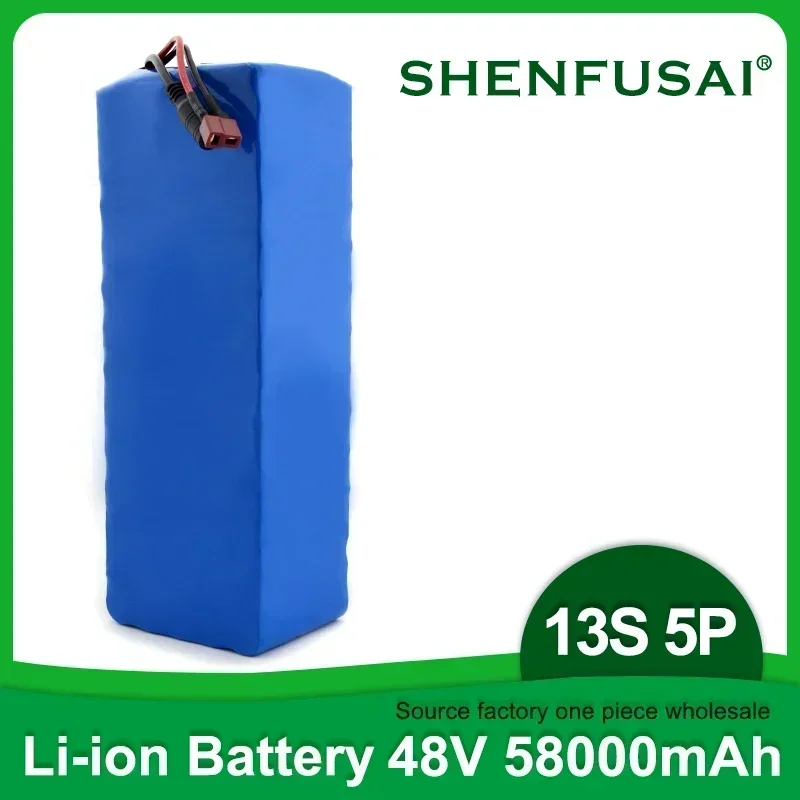 13S5P 48V 58Ah 18650 lithium battery  1000W for bicycle scooter battery pack, battery + 54.6V2A charger