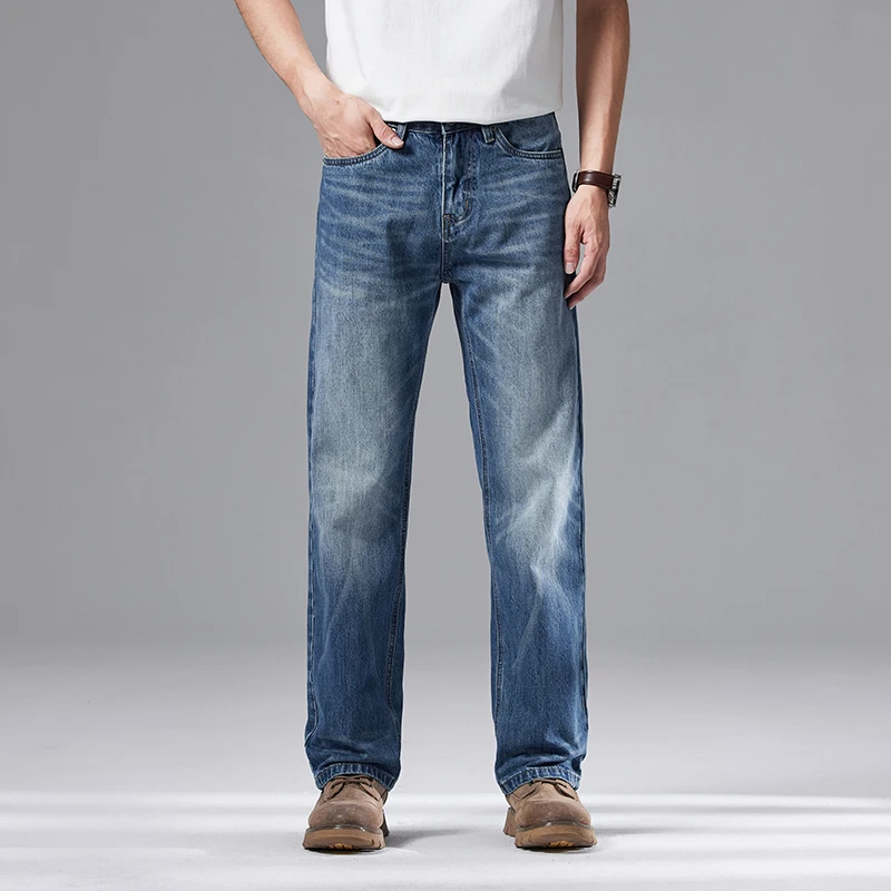 KSTUN 2025 メンズジーンズワイドレッグパンツルーズストレートマンデニムパンツストリートアメリカンクラシックブルーズボン男性服