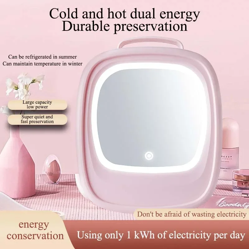 6L Mini Car Refrigerator Mirror Surface Fridge Car Home Dual-use Beauty Refrigerator Facial Mask Cosmetics Cooler With LED Light