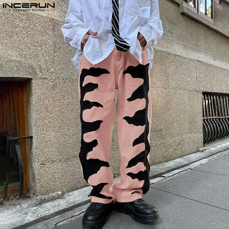 INCERUN Fashion Men Pantalons Deconstruction Design Burn-out Sticker Fabric Long Pants Male Personality City Walk Trousers S-5XL