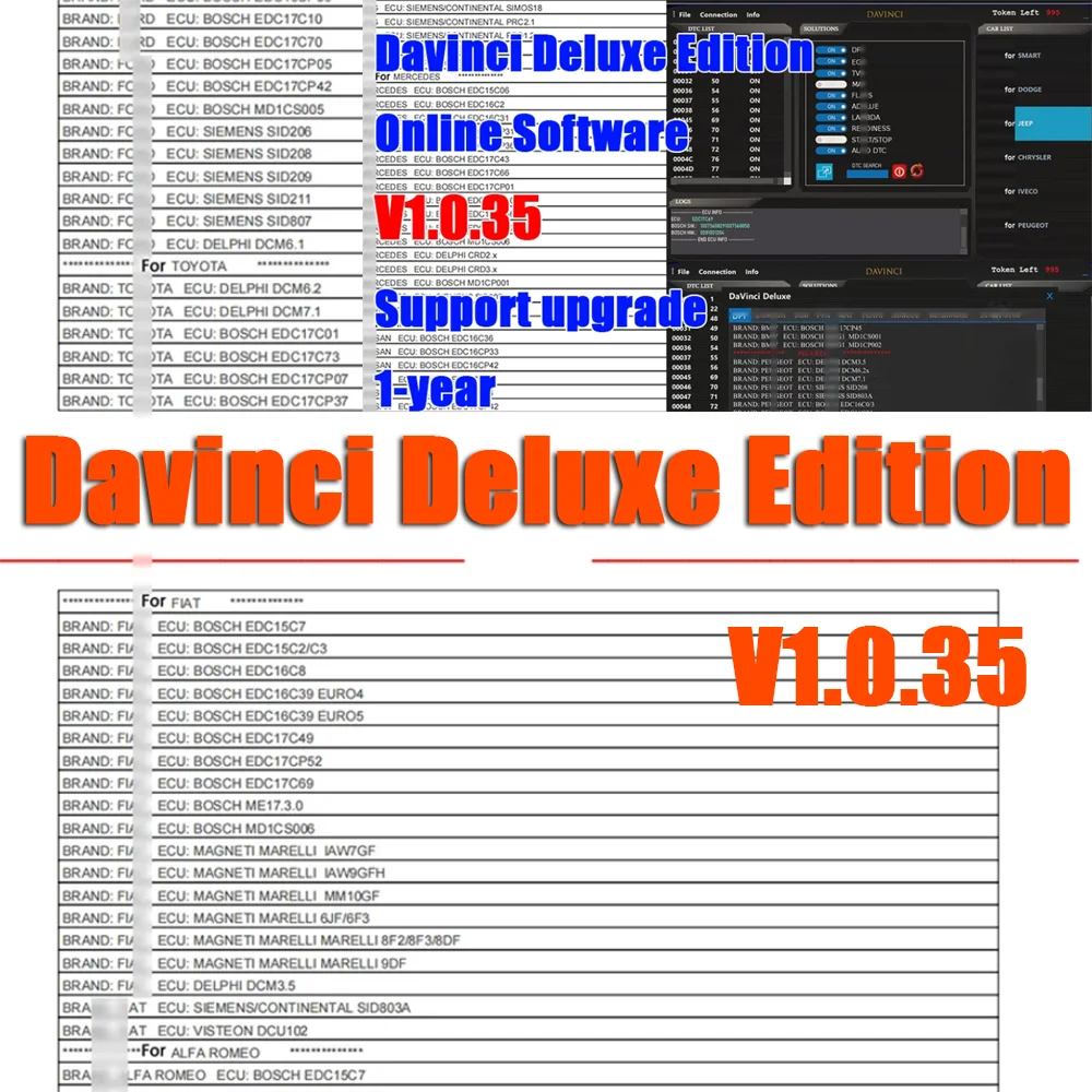 V1.0.35 Davinci Deluxe Edition Software 1.0.35 Version Support upgrade High Quality Auto Online Software Tool 1-year