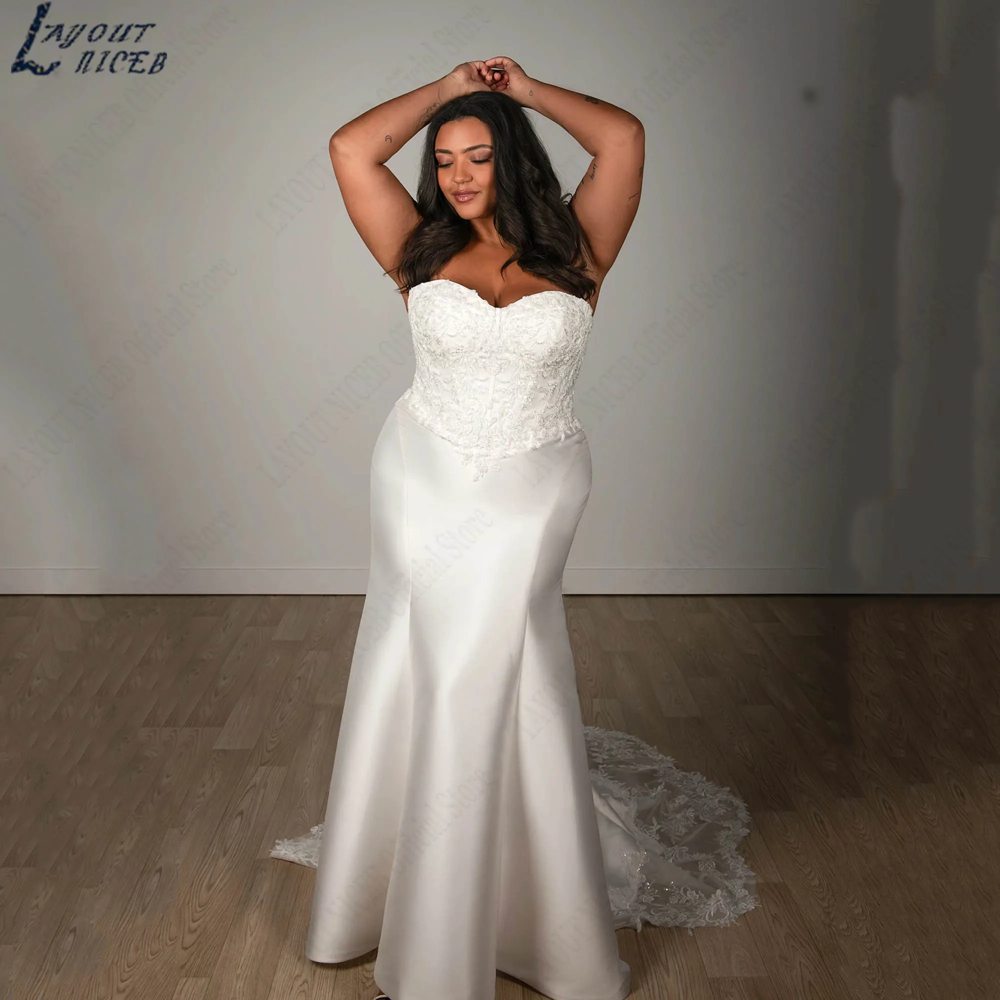 

Strapless Satin Fit Bridal Dresses Plus Size Mermaid Wedding Gowns Elegance Appliques Backless vestidos de novia 2025 Customized