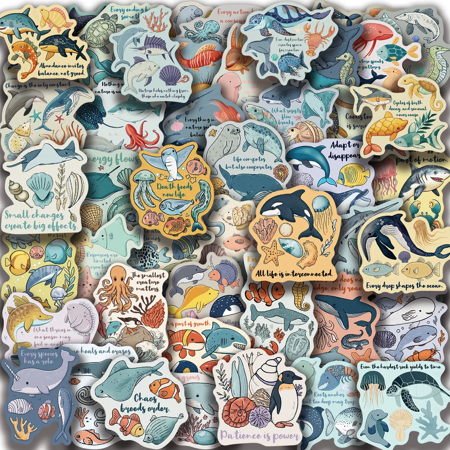 

50Pcs Cute Ocean World Stickers Marine Animal Vinyl Waterproof for Laptop Phone Case Notebook Bottle DIY Stickers