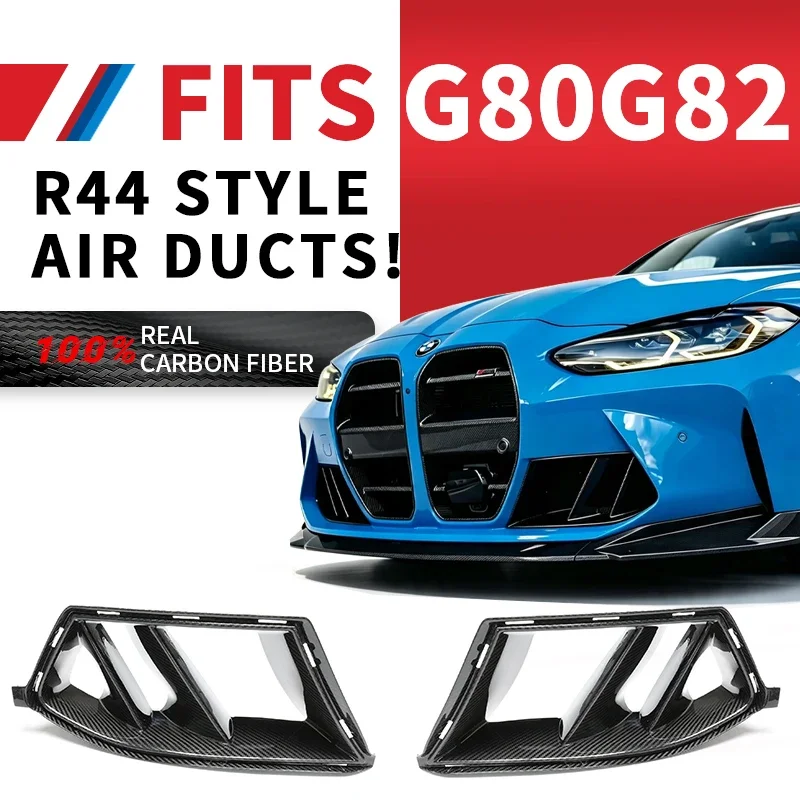 Real Dry Carbon Fiber R44 Style Front Bumper Air Ducts for BMW G80 G82 M3 M4 2021+ Carbon Fiber Air Vent Front Bumper Aero