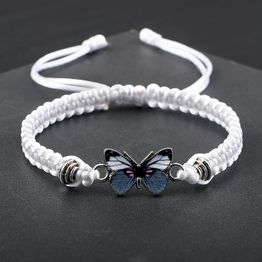 Heißer Grau Schmetterling Mode Armband Klassische Schwarz Weiß Geflochtenen Seil Kette Handgemachte Armbänder für Frauen Männer Einstellbare Schmuck