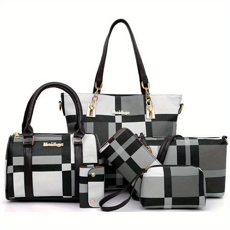 

6pcs Womens Handbags Tote Bags Shoulder Bag Purses Satchel Bag Top-Handle Handbag Crossbody Bag Wallet Clutch