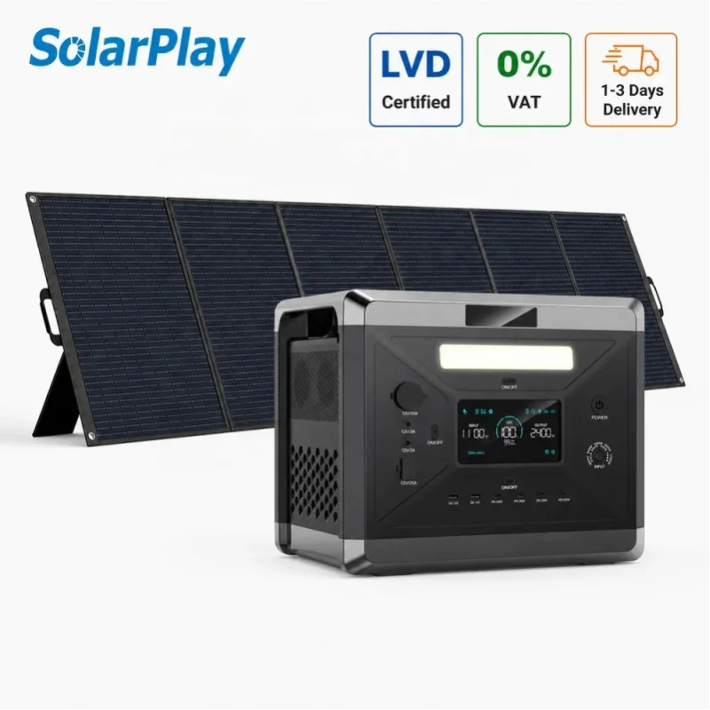 Zestaw paneli słonecznych Solarplay Q2501 o mocy 400 W, z akumulatorem i falownikiem, zasilanie awaryjne 20 ms, efektywność 97%, regulator MPPT, generator o mocy 2400 W i pojemności 2160 Wh, do użytku — 2