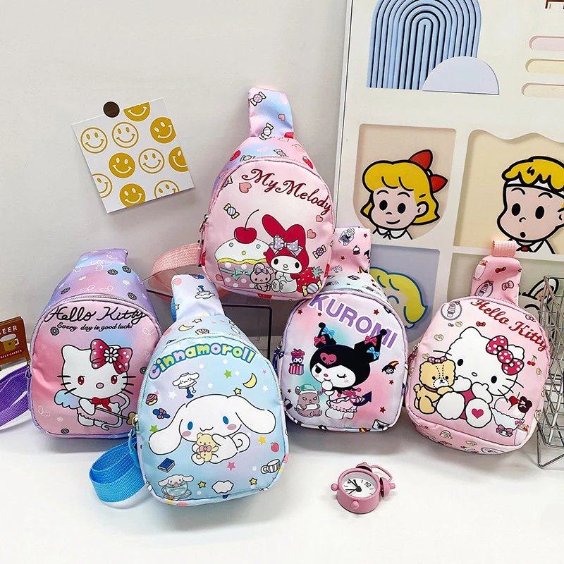 Kawaii Sanrio Bag Cinnamoroll Kuromi Pochacco Children Shoulder Bag Girls Casual Fashion Crossbody Travel Storage Chest Bags