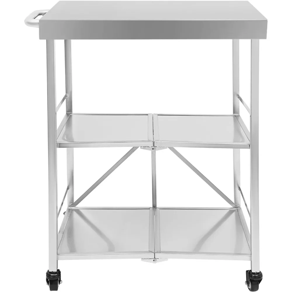 

Трехуровневая кухонная тележка коммерческого класса из нержавеющей стали емкостью 660 фунтов и колесами для использования в ресторане и отеле