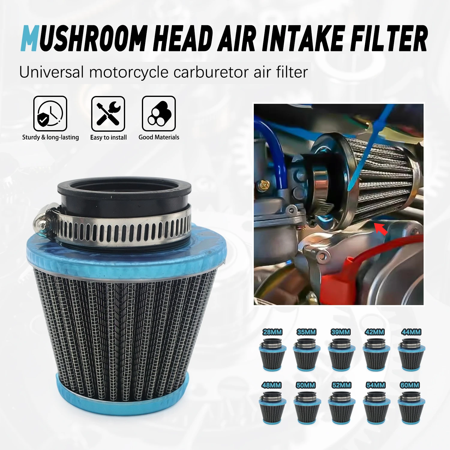 

35/39/42/44/48/50/52/54/60MM Universal Motorcycle Carburetors Air Filter Nonwoven Material Mushroom Head Intake Cleaner Part