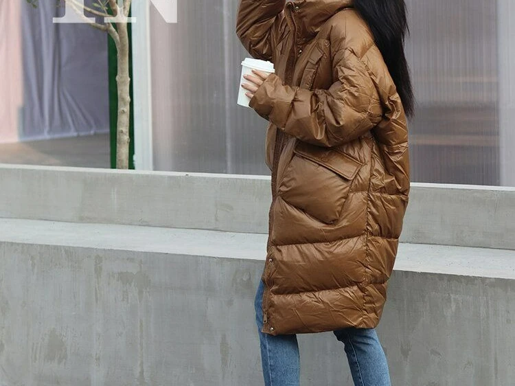 Caramel Long Down Jacket for Women's Winter 2025 New Mid to Long Breadms Over Knee Coat Thick