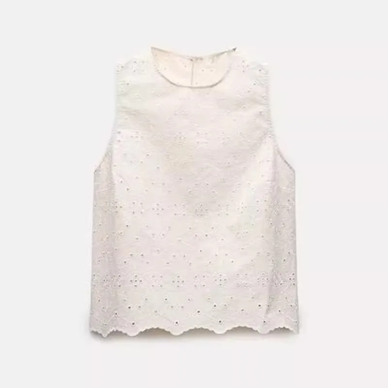 Summer 2024 Women's Casual Loose Floral Lace Embroidery Top New Arrival  irt Comfortable Breathable ort Sve Tee