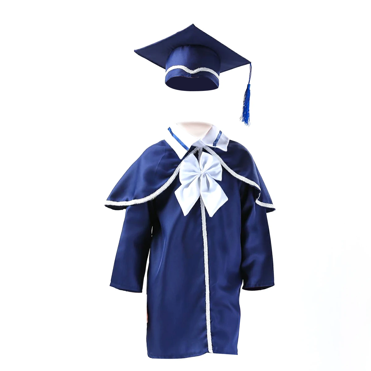 

Kids Graduation Gown Set Doctoral Cap 150Cm Navy Blue Children School Ceremony Photography Cosplay Party Accessory Handheld