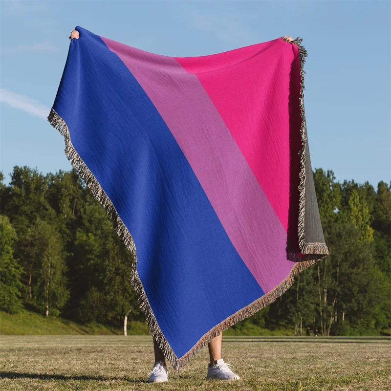 

Aertemisi Bisexual Pride Flag LGBT Rainbow Jacquard Fringed Woven Throw Blanket