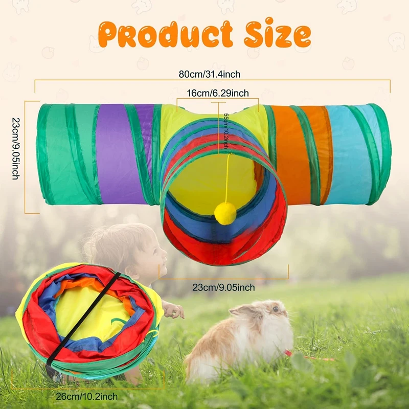 Bunny Tunnels & Tubes Collapsible 3 Way Bunny Hideout Small Animal Activity Tunnel Toys For Dwarf Rabbits Bunny Kitty