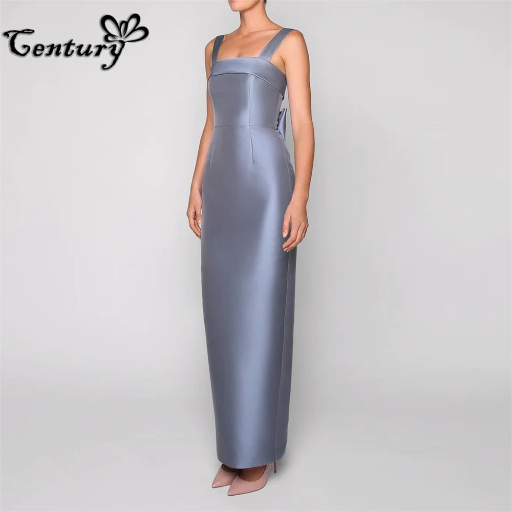 Satin Prom Dress Long Big Bow Straps Zipper Back Sheath Simple Evening Party Gowns Robe De Soiree  Vestido Largo Customized