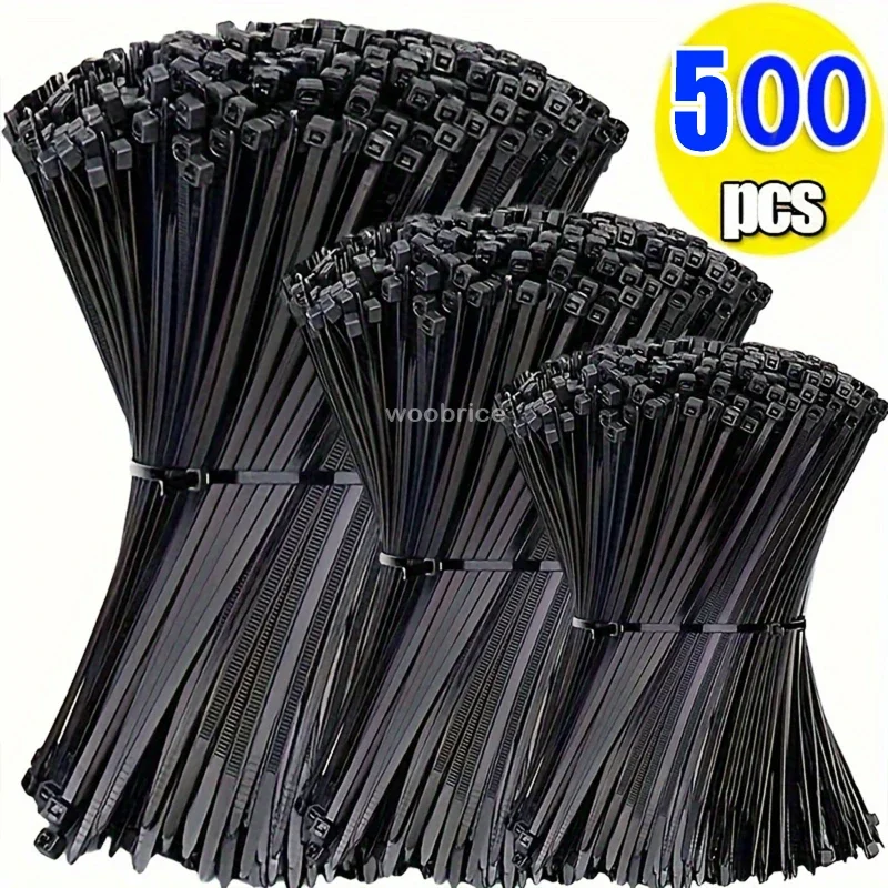 500/100Pcs Plastic Nylon Cable Ties Self-locking Cord Ties Straps Adjustable Cables Fastening Loop Home Office Wire Zip Ties