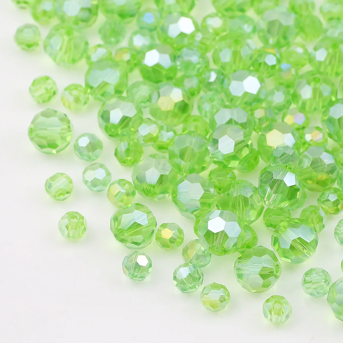 3/4/6/8/10MM Light Green AB Austrian Crystal Glass Faceted Round Loose Beads For Jewelry Making DIY Bracelets Necklaces Earrings