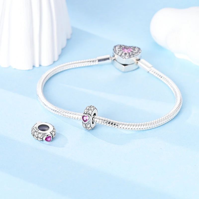Trendy 925 Sterling Silver Shining Heart Cap Positioning Charms Bead Fit Original Bracelet DIY Women Party Jewelry Gift