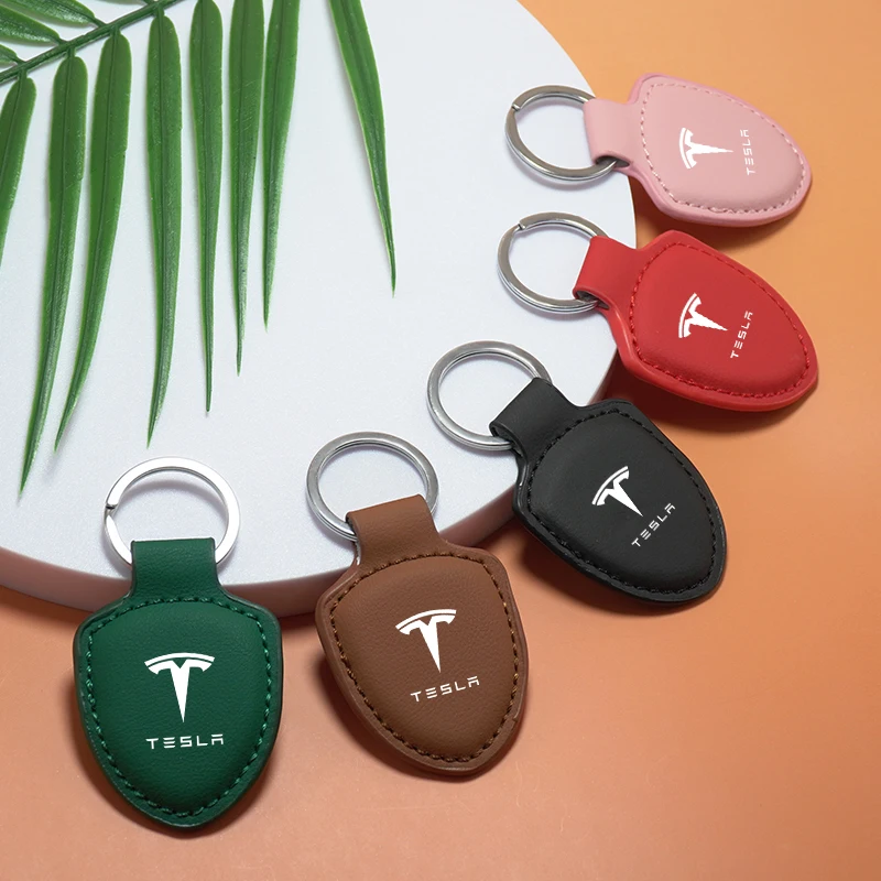 New Leather Car Keychain Key Chain Keyring For Tesla Model 3 Y S X 2021 2017 2018 Roadster Cybertruck Juguete SpaceX Accessories