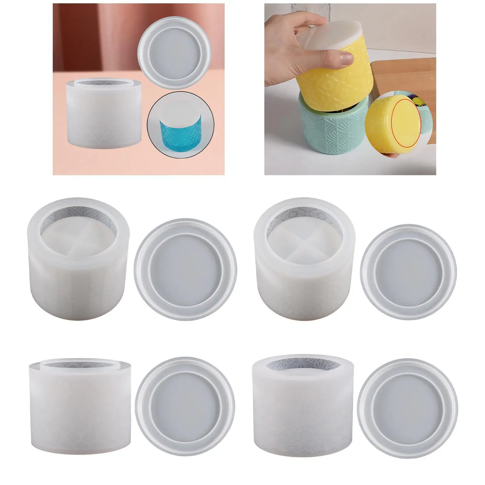 Round Cup Silicone Casting with Lid Handmade Accessory Cube Round Box Mould