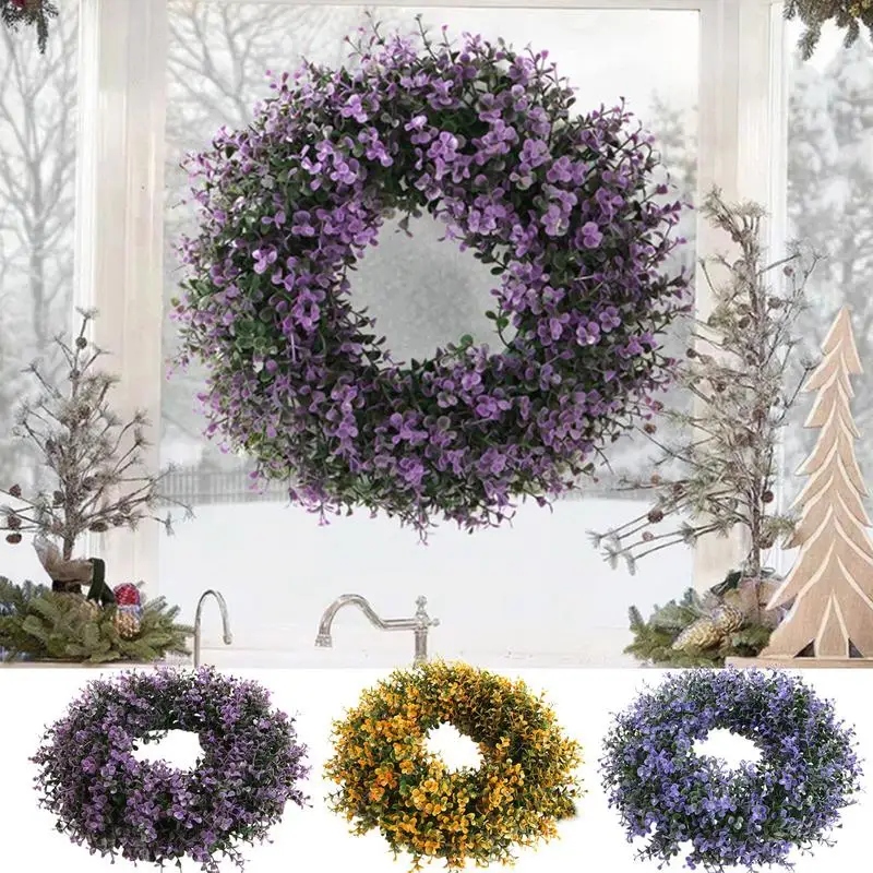 Artificial Lavender Wreath Fake Lavender Flower Wreath for Front Door Farmhouse Living Room Decor Bedroom Door Wall Mantle