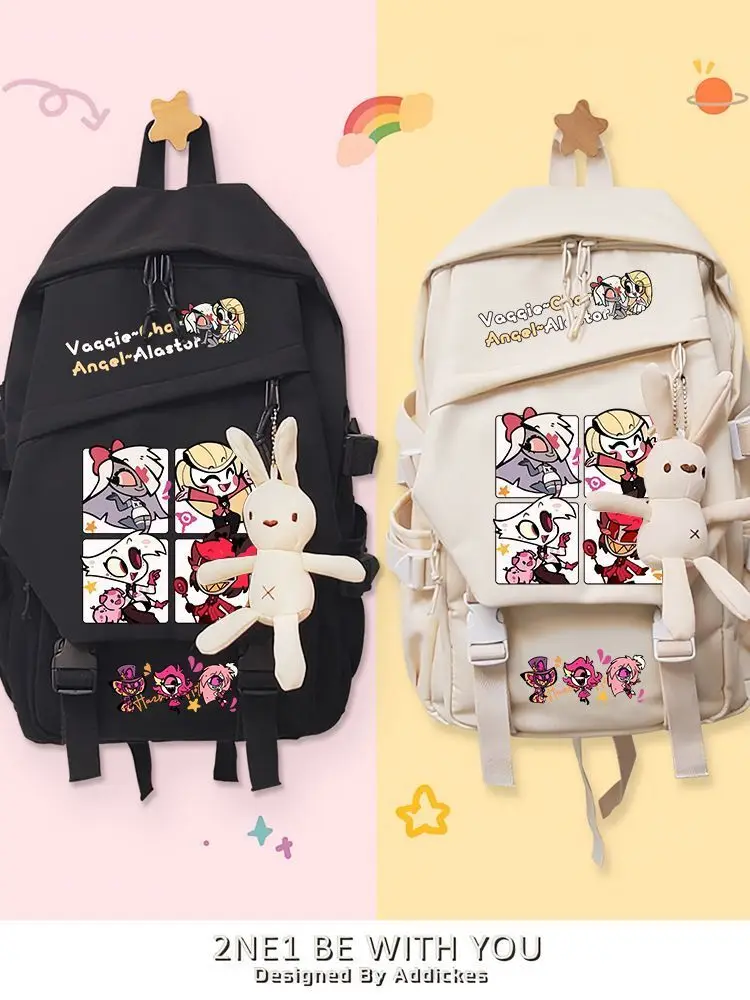 Hell Inn Rounding Fanfic Charli Angel Alastor Anime Estudante Bolsa de Ombro Duplo Mochila Para Mulheres