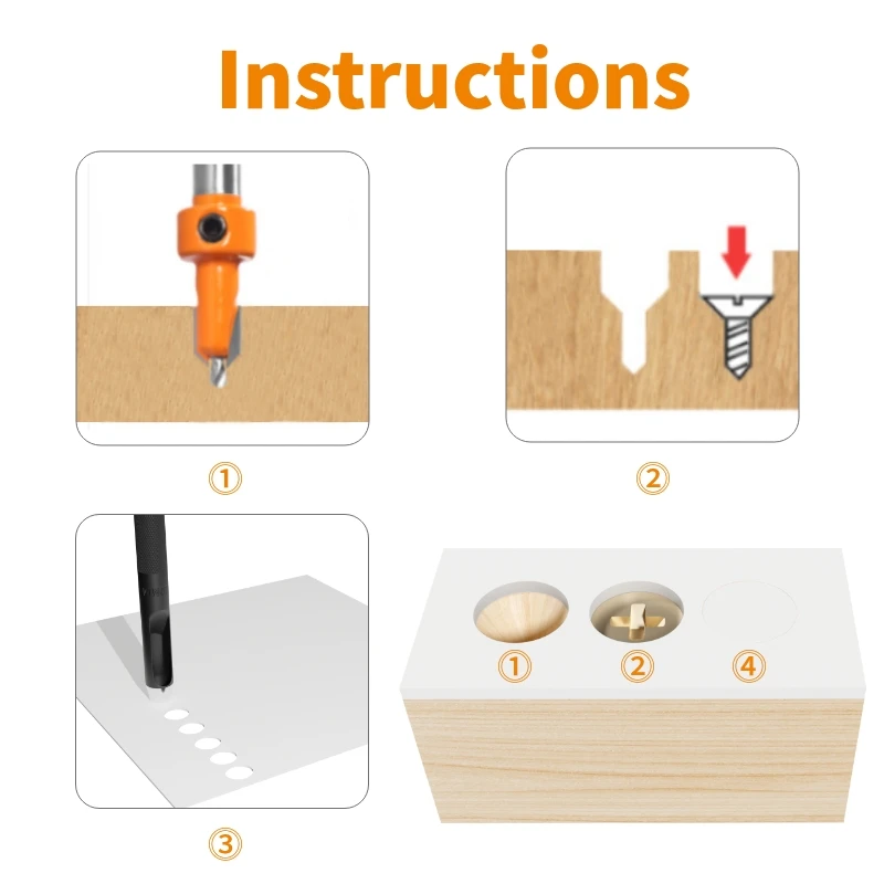 YUSUN 2PCS 8MM Shank Countersink with Punch Router Bit Woodworking Milling Cutter For Wood Face Mill