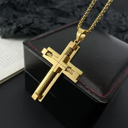 JHSL Male Men Big Cross Pendants Christian Necklace Fashion Jewelry Chain Black Silver Gold Color Stainless Steel New 2024