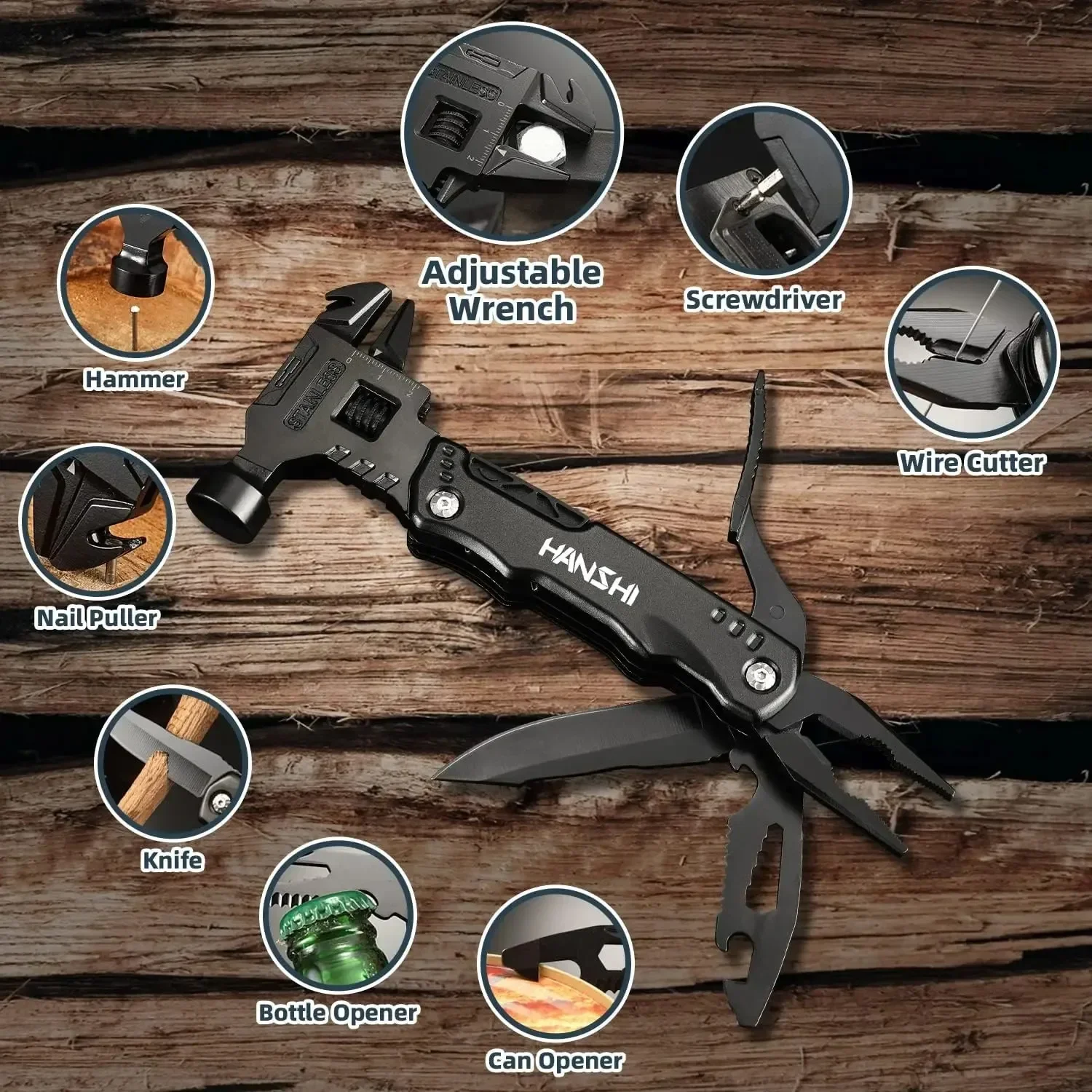

Outdoor Integration Multifunctional Adjustable Open-end Wrench Combination Claw Hammer Universal Folding Pliers Tool Combination