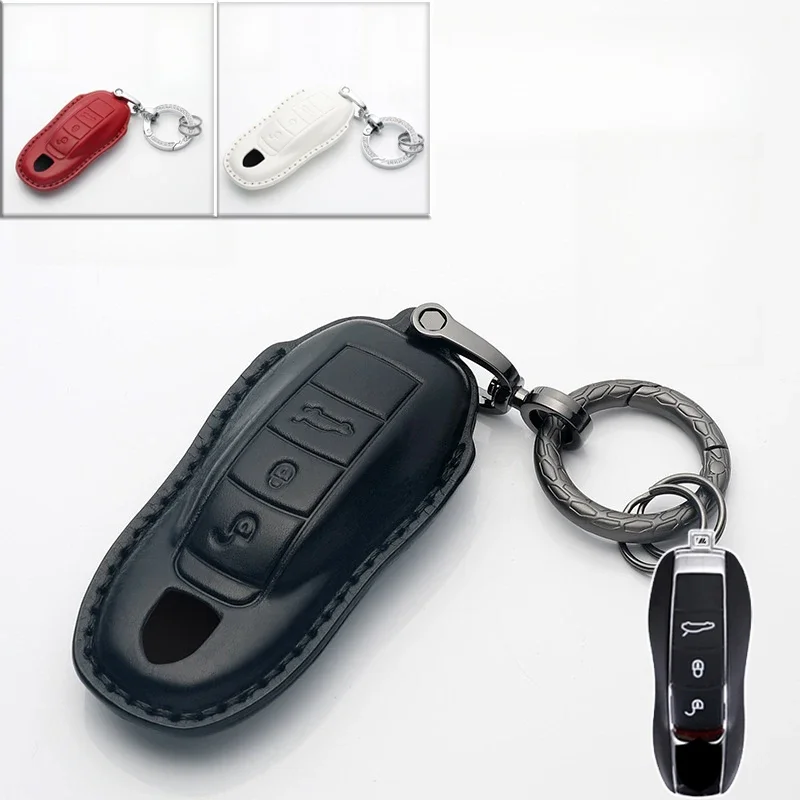 Genuine Leather Car Smart Key Fob Case Cover Holder Bag For Porsche Cayenne Panamera Boxster Cayman Carrera 918 Spyder Macan