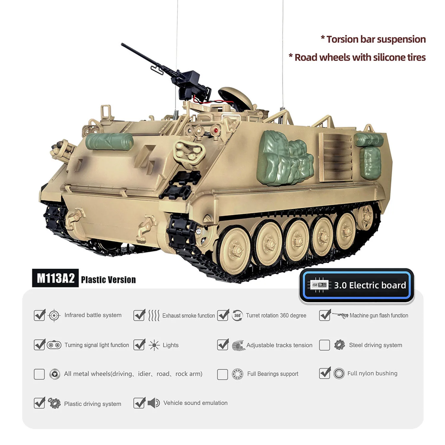 Tongde 1/16 RC Carro Armato Militare M2412-C M113A2 APC Torretta di Rotazione di 360 Gradi A Infrarossi HA CONDOTTO LA Luce Suono Remoto Panzer Giocattolo Elettrico