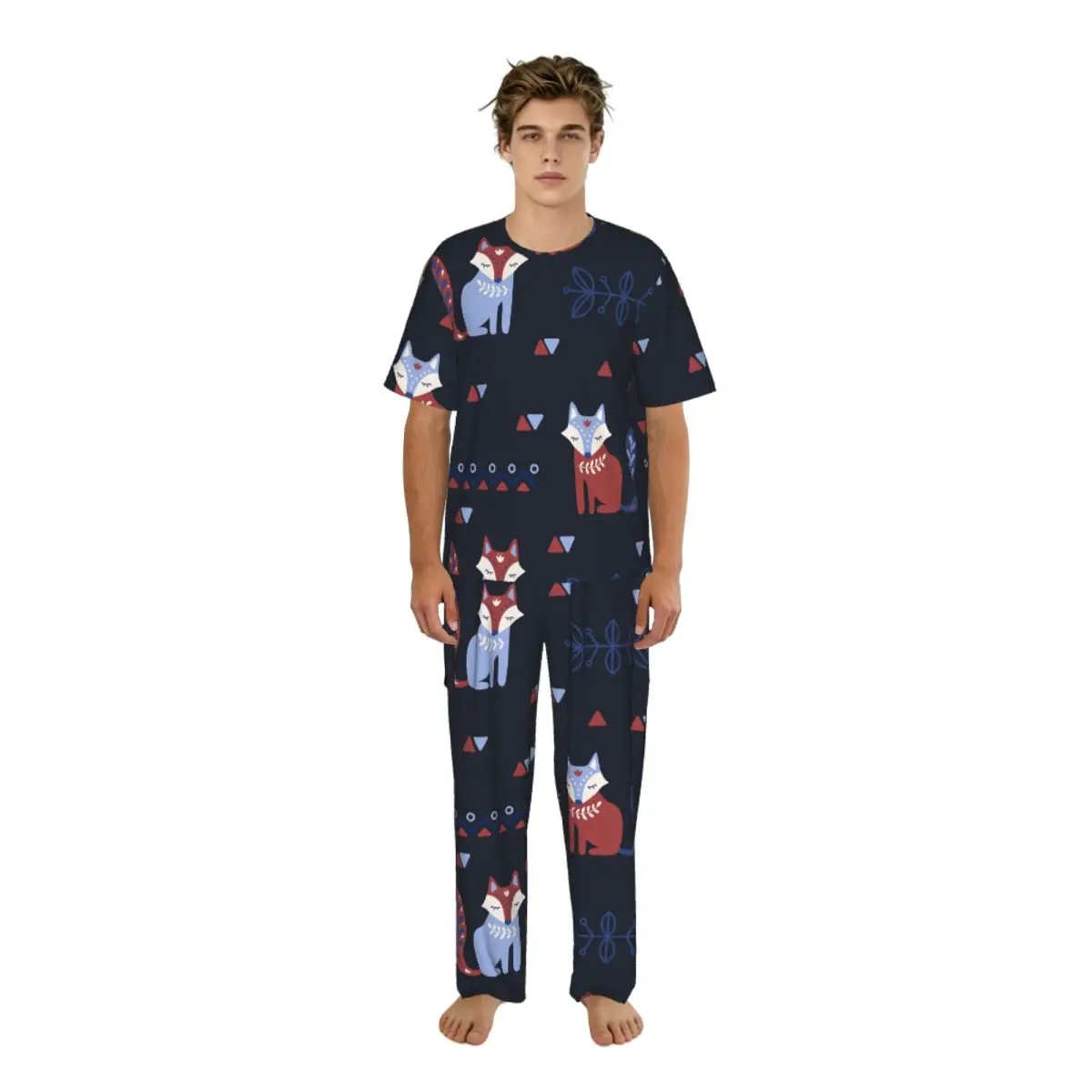 Sleepwear Summer Spring Home Clothes Cute Fox Short Sleeve Long Pant Nightwear