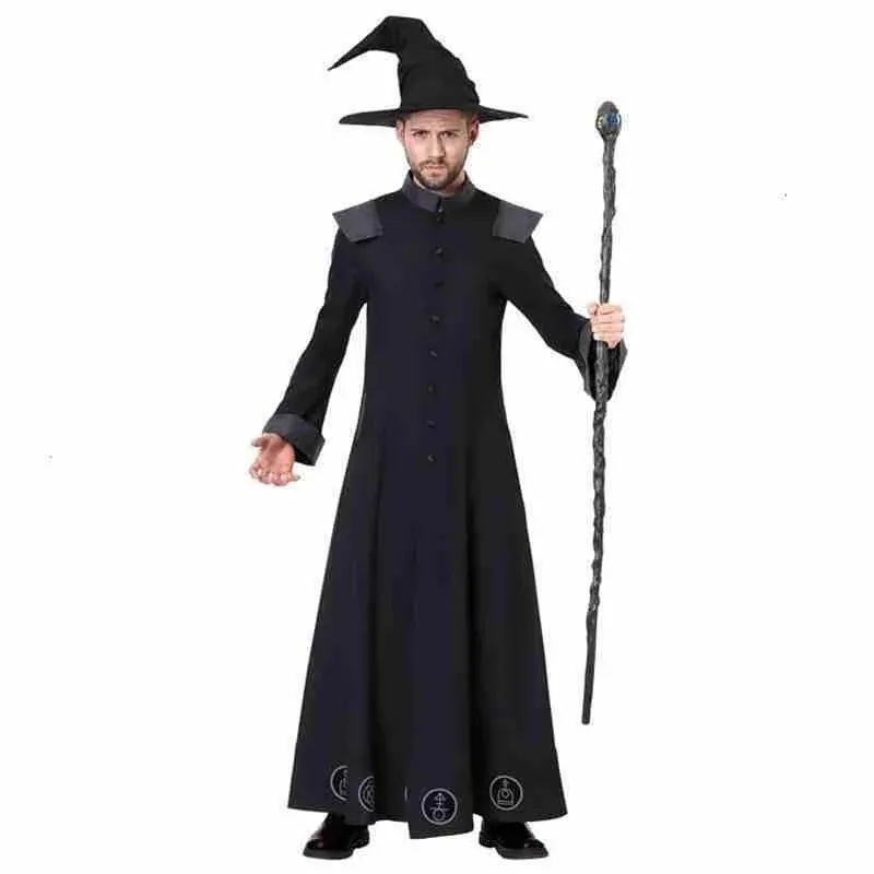 Jubah kostum pentagram untuk cosplay, topi, topi kupluk, jubah untuk pria, liburan Halloween, sk;m1