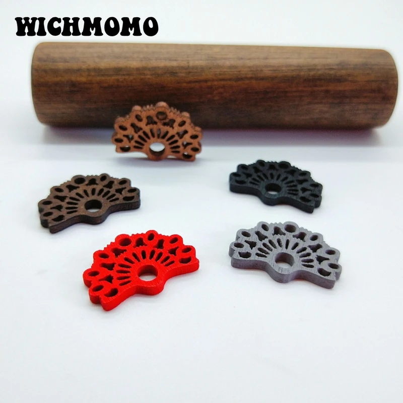 2022 New 24*17mm 10pieces Wood Material Hollow Out Fan Charms Pendants Connectors for Necklace Earrings Jewelry Accessories