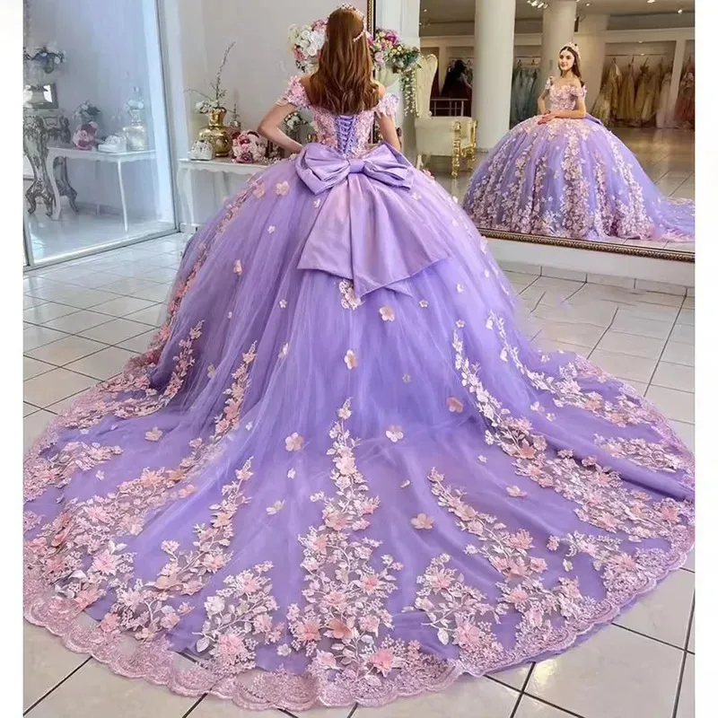 

Платье принцессы Quinceanera с бантом по индивидуальному заказу, розовые цветы, милые 16 платьев, Vestidos De 15 Años, платье для дня рождения, платье больших размеров