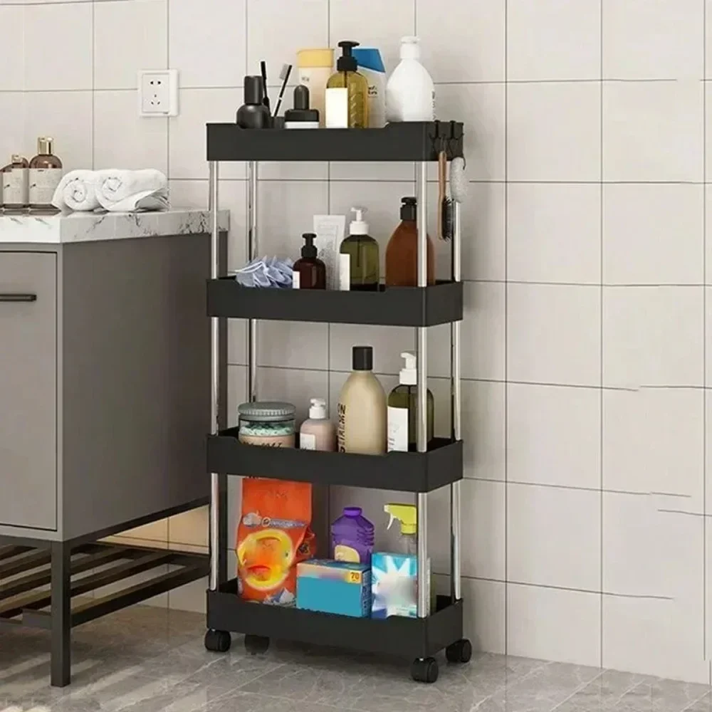 3/4 Movable Storage Cart Auxiliary Gap Cart Rolling Shelf Utility Kitchen Rack Shelf Organizers Trolley Storage Rack Organizer