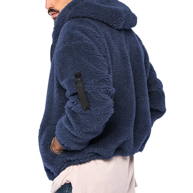 

Men Jacket Fall Winter Double-sided Velvet Hooded Solid Color Warm Zipper Jacket Male Cardigans Tops