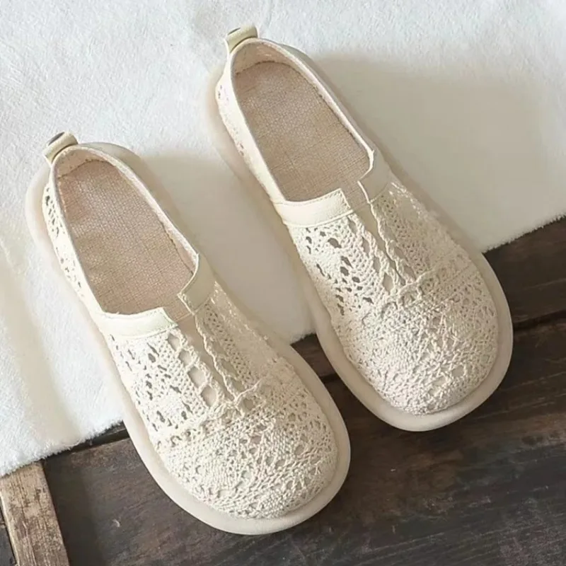 

Hollow-out Lace Women's Shoes Summer Breathable Comfortable Mesh Shoes for Women Literary Retro Flat Women Sandals Zapatos Mujer