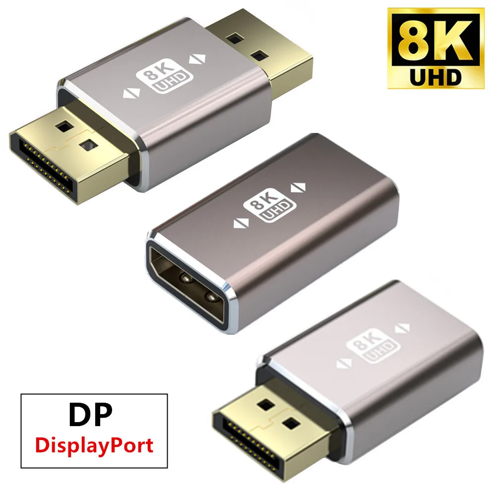 Angled DisplayPort Adapter, 8K@60Hz Male to Female 90 Degree Right-Angle Left and Right Angled Vertical Flat DP Adapter