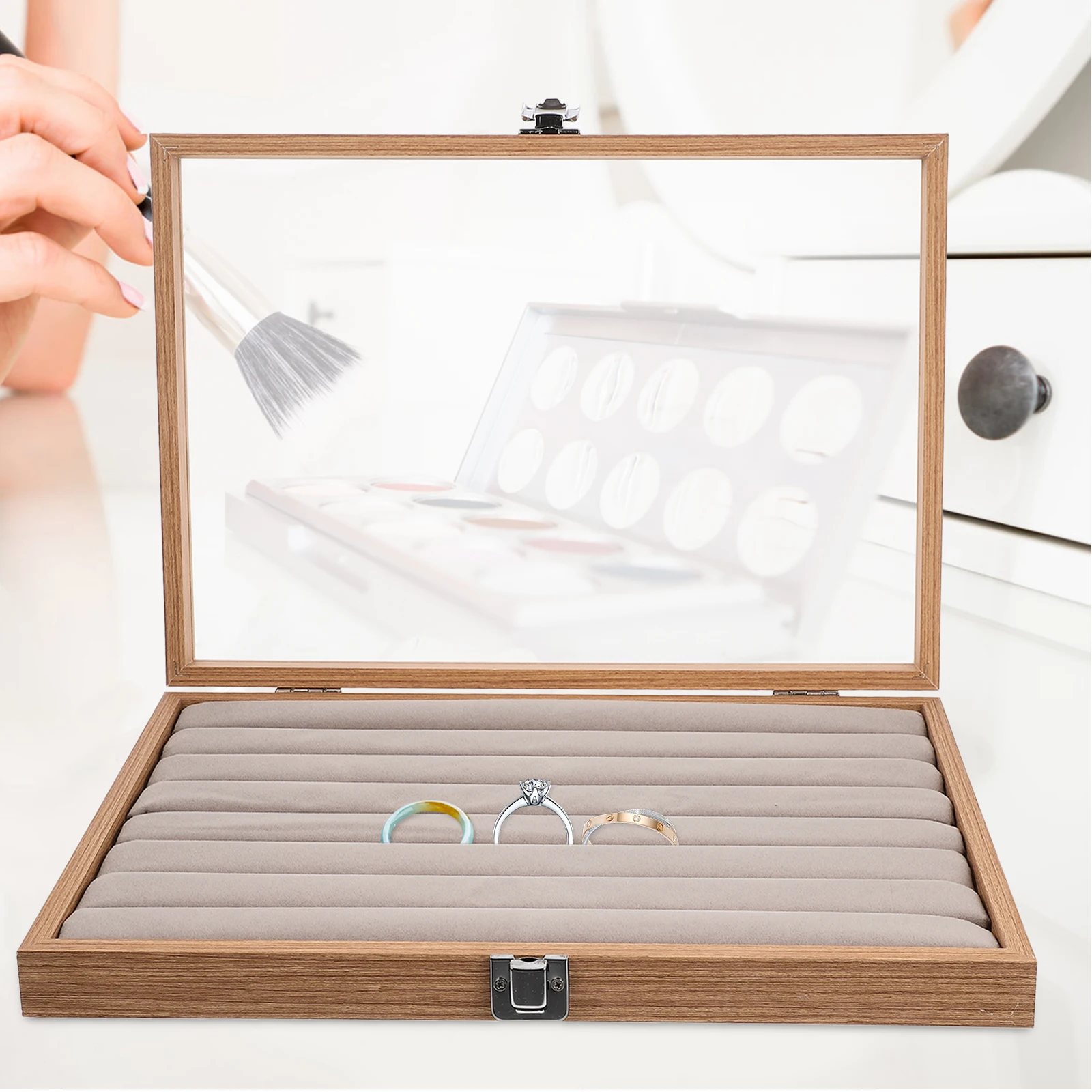 

Clear Lid Jewelry Display Box Organizer Storage Container For Earrings Necklaces Bracelets Rings Brooches Watches Scratch